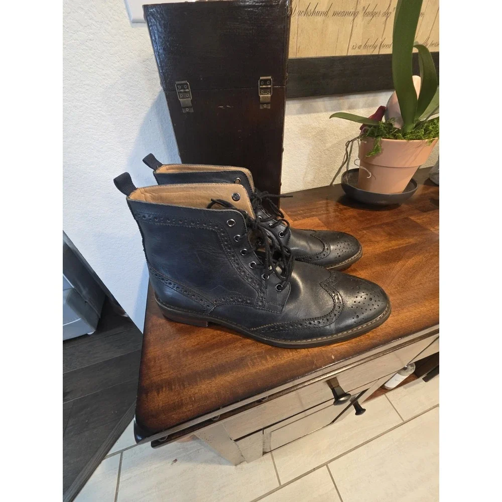 La Milano Patina Collection Mens Leather Blue Oxford Wingtip Boots Size 13 LZ181